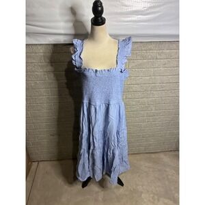 Express Smocked Tiered Midi Dress Ruffle Straps‎ Baby Blue XL